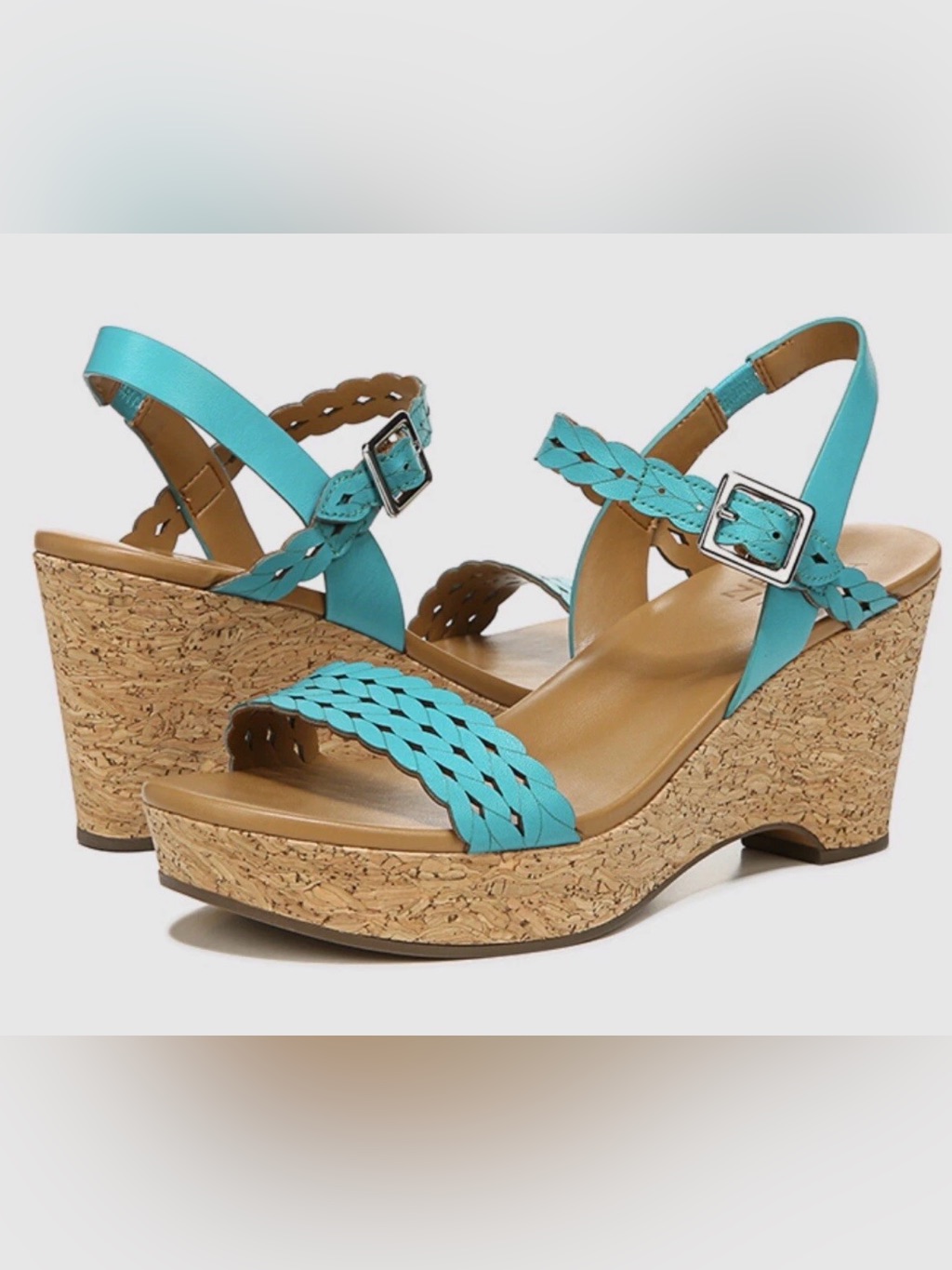 Naturalizer Carlita Ankle Strap Platform Wedge Sandals Size 8.5 W Blue Nwt